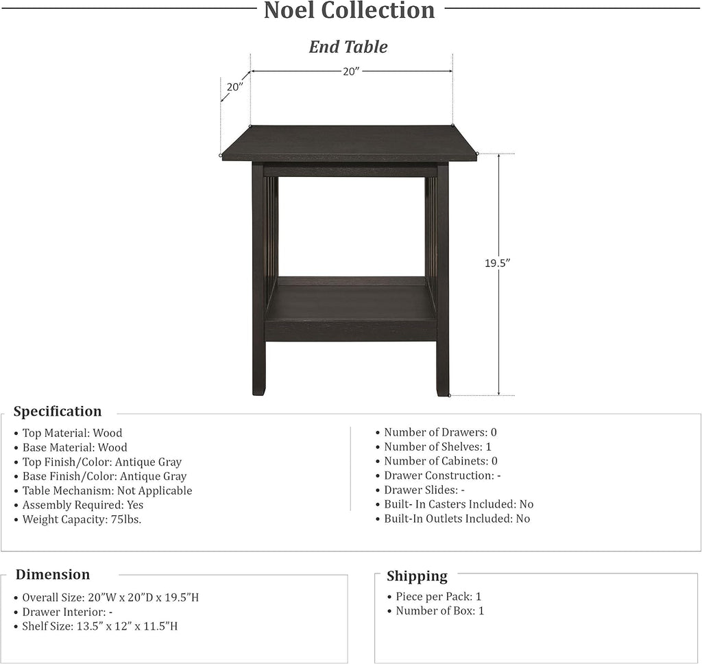 Lexicon Noel 3-Piece Coffee Table Set, Antique Gray