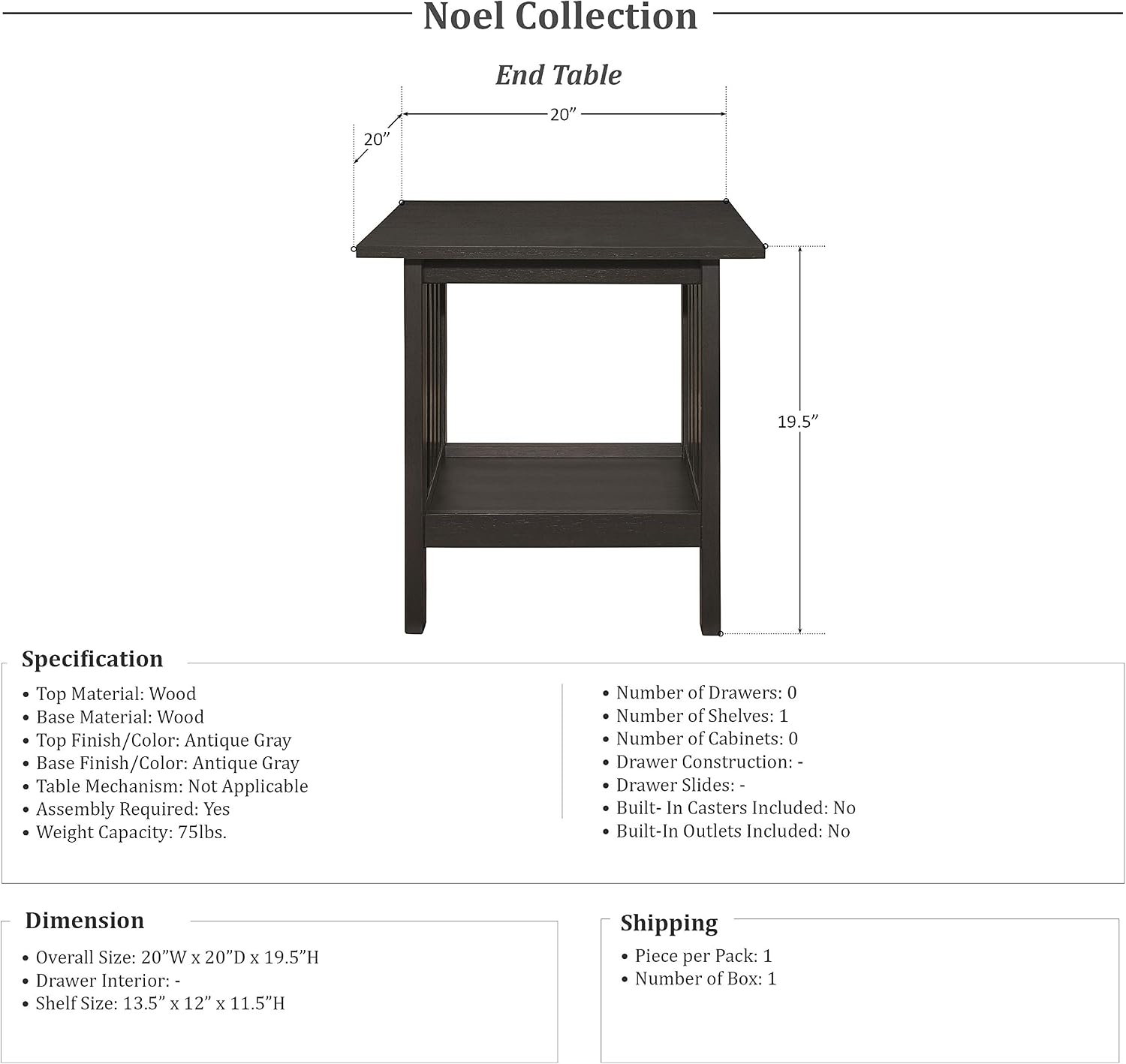 Lexicon Noel 3-Piece Coffee Table Set, Antique Gray