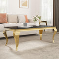 46.8 Inch Glass Coffee Table, Modern Rectangular Center Table with Black Tempered Glass Top and Gold Stainless Steel Legs, for Living Room, Apartment, Home Office
