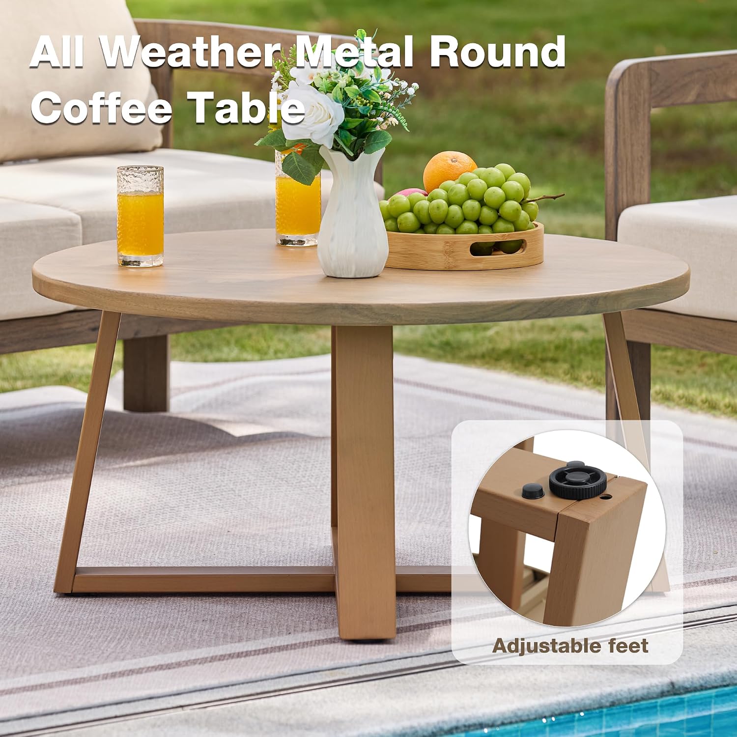 Outdoor Patio Furniture Set, 5 Pieces Modern Metal Patio Conversation Set with 6' Thick Cushions, Outdoor Lounge Sofa 350lbs for Backyard Porch Balcony, Beige