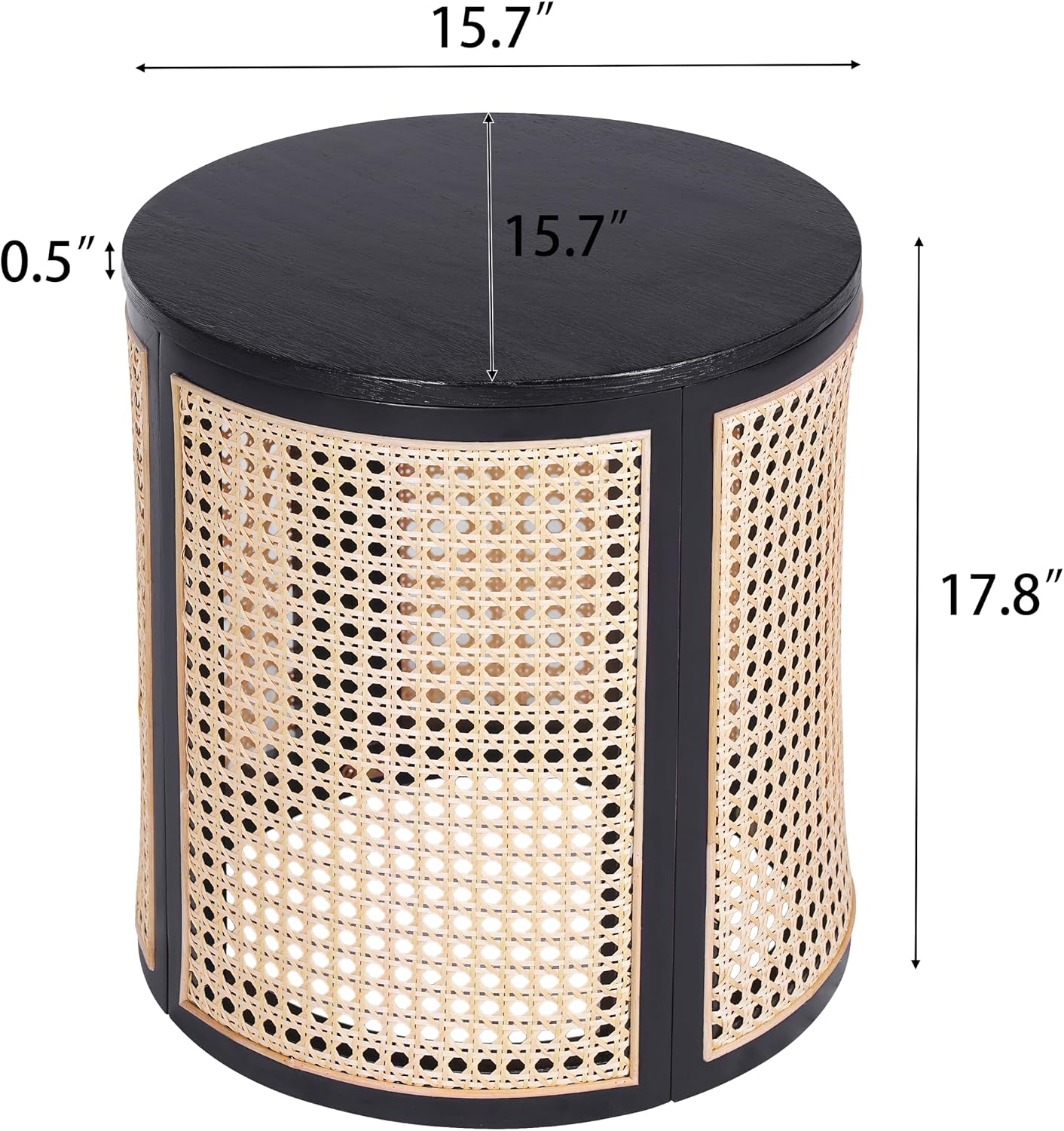 Christopher Knight Home Aurl Lift Top Round End Table with Storage, Modern Side Table with Woven Rattan Details, Wooden Small Coffee Table for Living Room, Round Storage Ottoman, Black