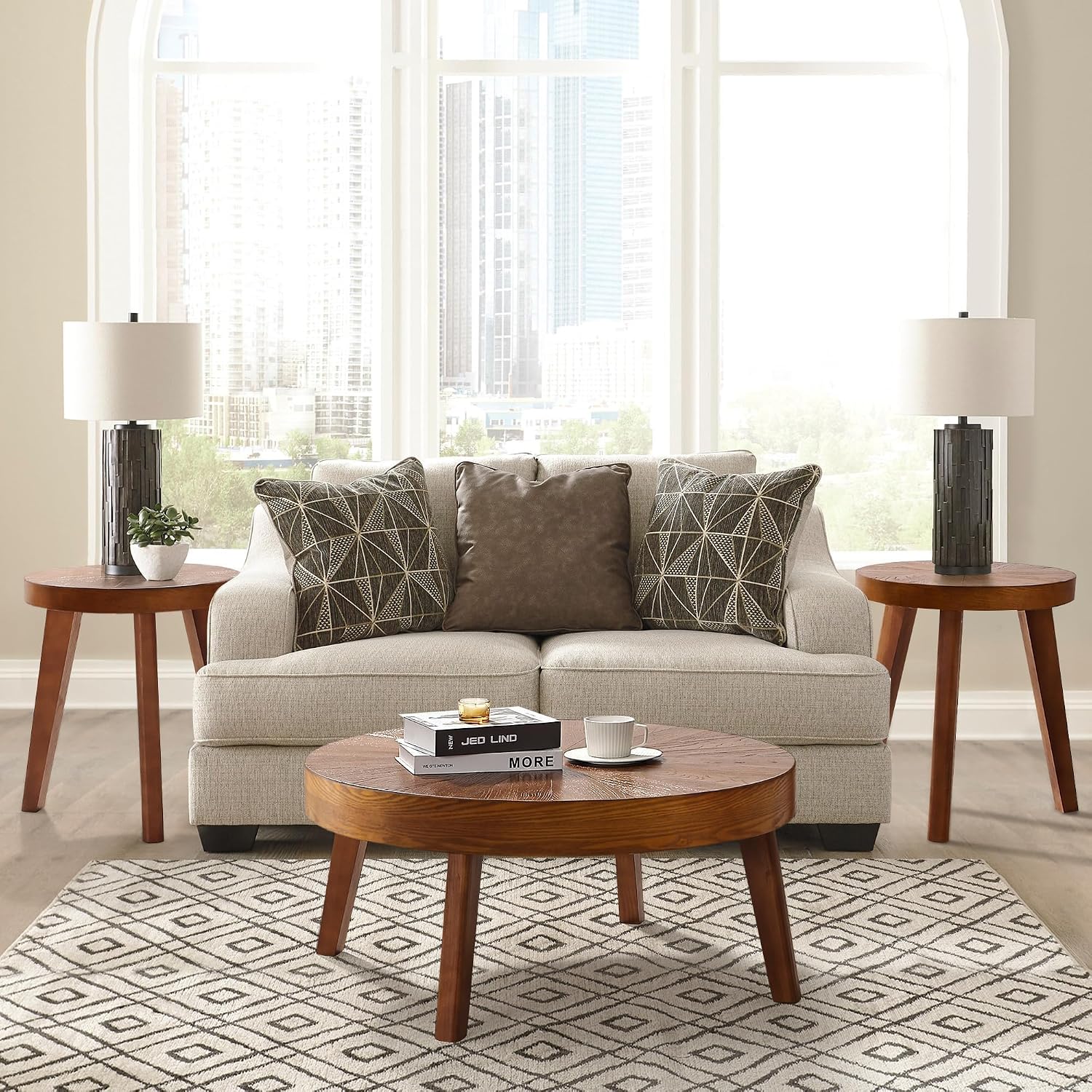 HOKYHOKY Farmhouse Round Coffee Table Set of 3, Boho Sofa Side Nesting Tables End Table Set with Wood Natural Finish for Living Room, Bedroom, Home Office,Brown
