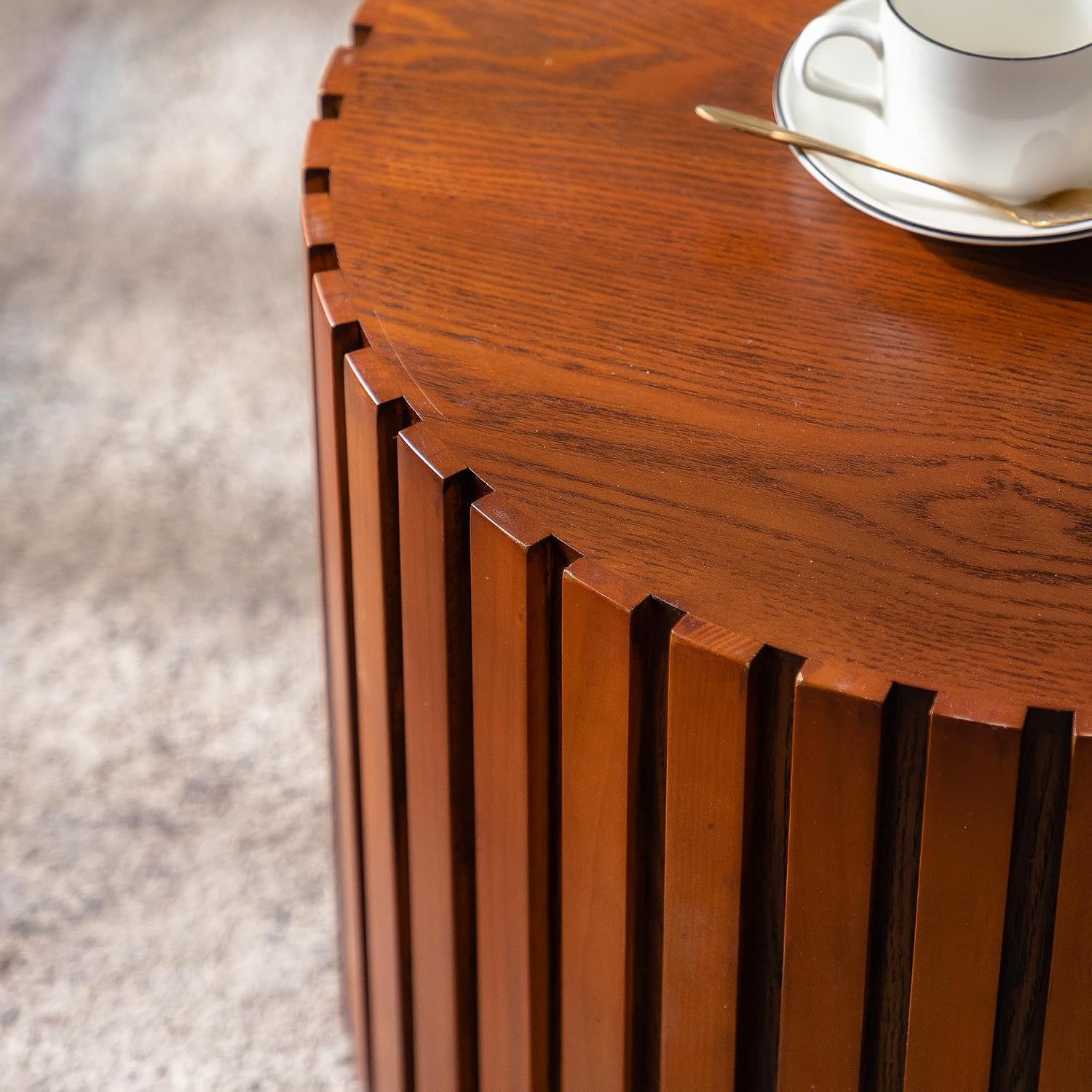 KEVINSPACE Nesting Coffee Table Set of 2 Circle CoffeeTable Modern NestingTables for Living Room Round Fluted Wooden CoffeeTabl No Need Assembly for Bedroom Balcony Lounge 47.25' Walnut