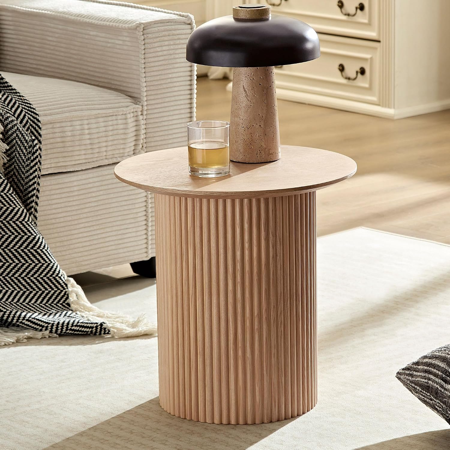 KEVINSPACE 17.71' Accent Side/End Table, Round Side Table Sofa Table Bedside Table for Small Spaces Nightstand for Living Room, Bedroom,Stable Frame, Easy Assembly Natural