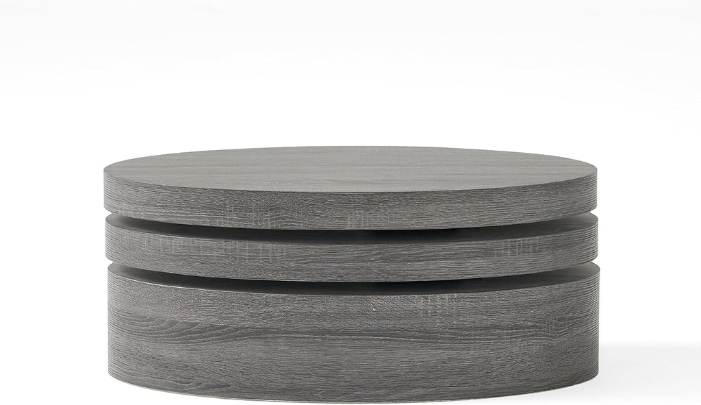 Round Oval Coffee Table Modern 3-Tier Rotatable Wood Coffee Table, Easy Assembly, Black (40.15 * 23.75 * 13in)