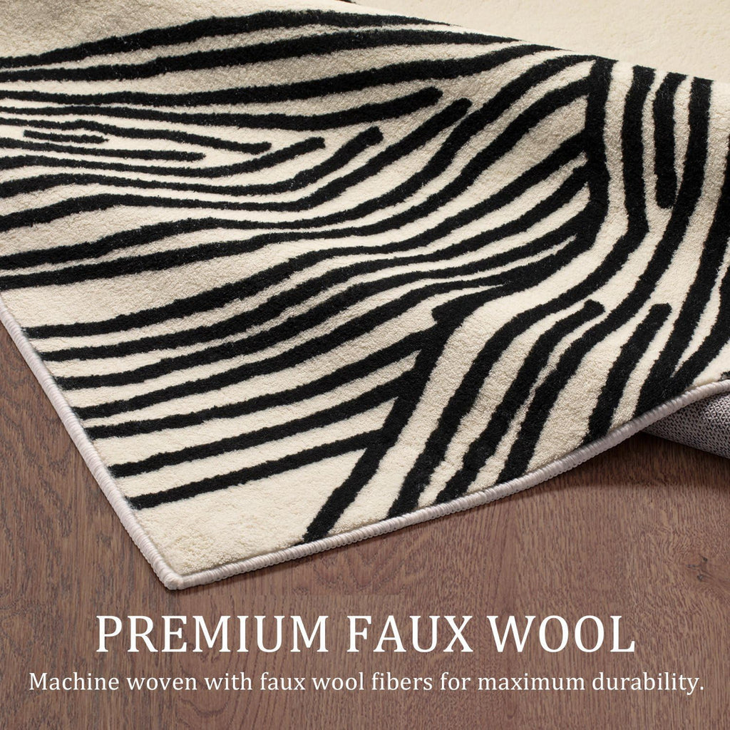 YIHOUSE 10×14 Ft Area Rugs Non-Shedding Washable Zebra Rug, Bedroom Living Room Dining Room Office Nursery Playroom Soft Nonslip Modern Rugs Faux Wool Carpet Indoor/Outdoor Rugs-Black and White Rug