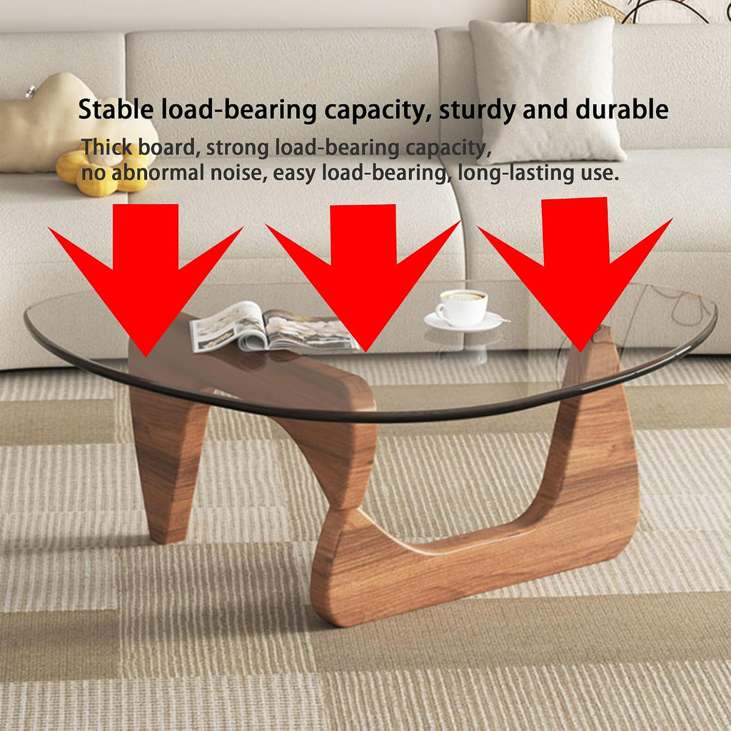 EASYSOUL Modern Glass Coffee Table, 32.68' D x 22.44' W x 15.75' H, Abstract Round Tea Tables for Living Room Home Office Industrial Cocktail Tables (Walnut-Clear Glass, 32.68')