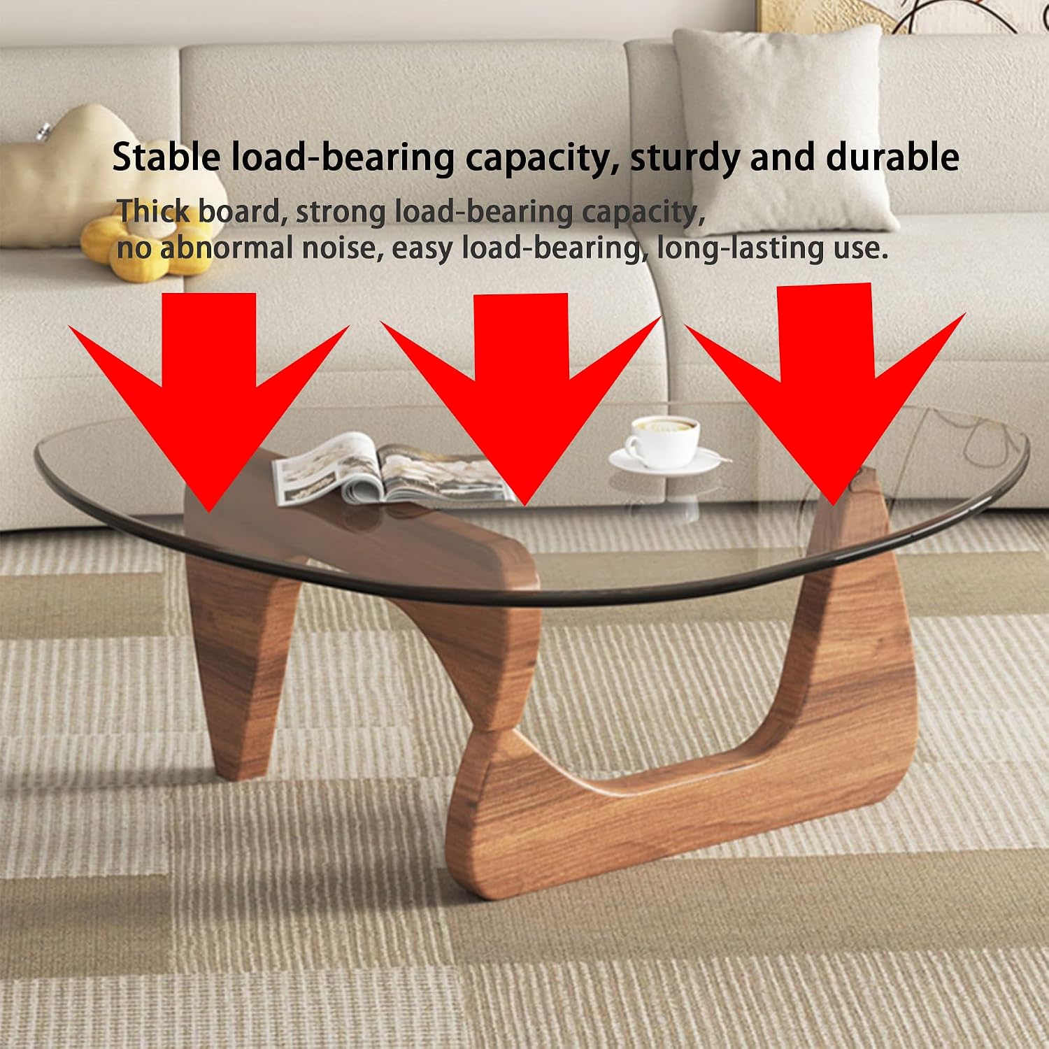 EASYSOUL Modern Glass Coffee Table, 32.68' D x 22.44' W x 15.75' H, Abstract Round Tea Tables for Living Room Home Office Industrial Cocktail Tables (Walnut-Clear Glass, 32.68')