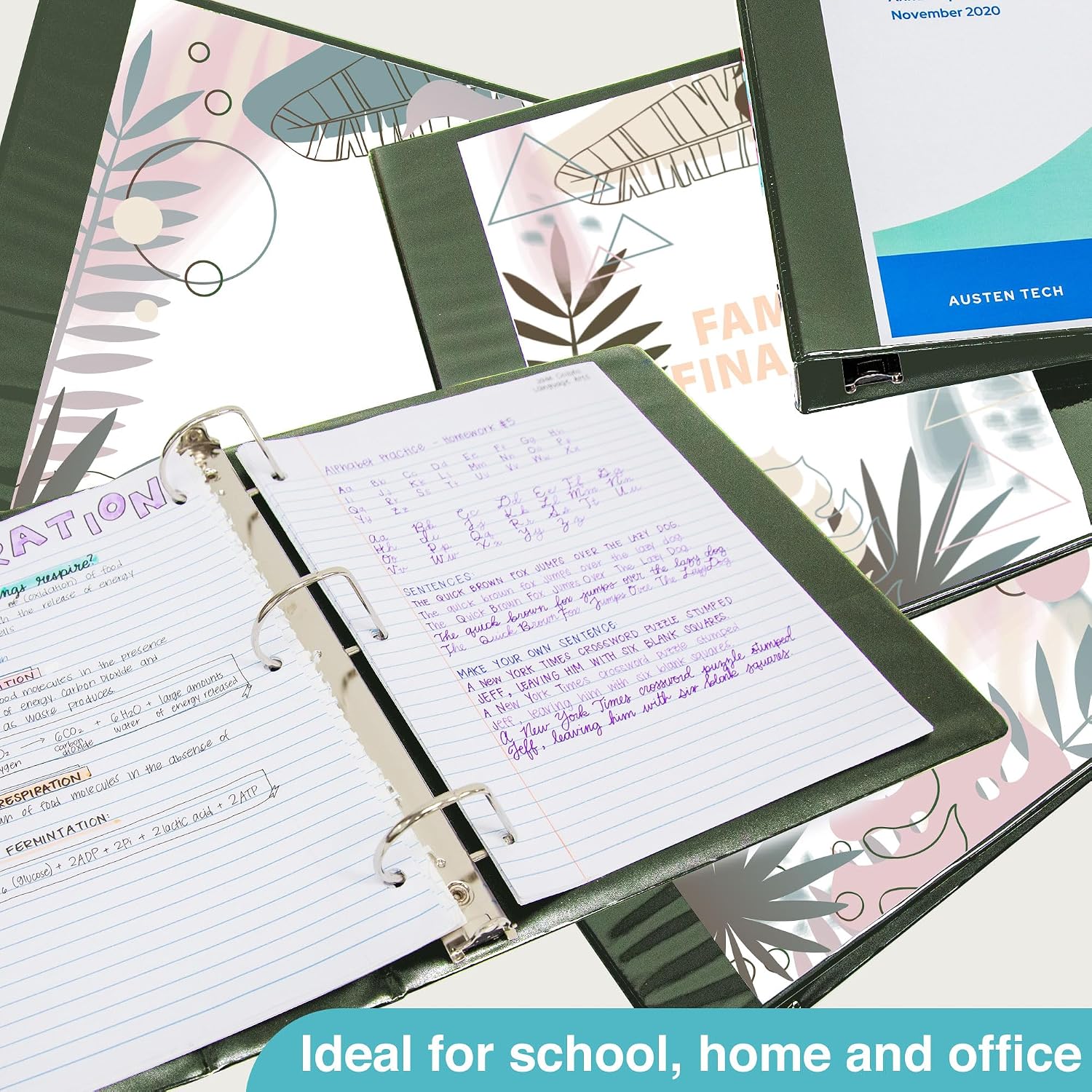 BAZIC Products 3 Ring Binder 3' View Binders Slant D Ring Organizer - Green, Hold 600 Sheets Paper, for School Office Home, 12-Count