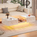 HedoAjim White Marble LED Coffee Table with Storage for Living Room, Living Room Table Rectangular Center Table, Modern High Glossy Wooden Coffee Tables for Dining Reception Room
