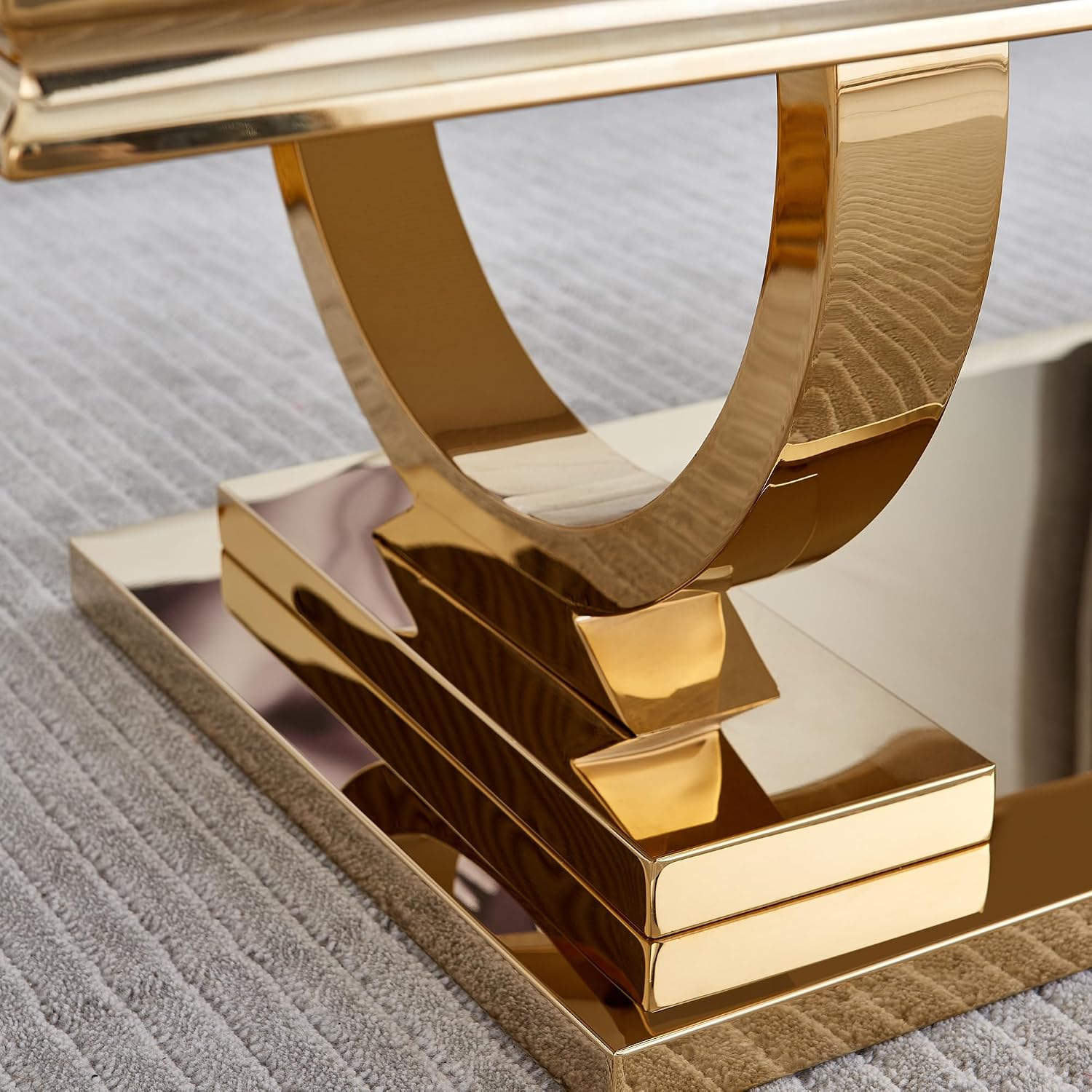 Marble Coffee Table, 47' White Faux Marble Rectangular Cocktail Tables with Mirrored Finish Double O-Shape Stainless Steel Base, Central Cocktail Tea Table for Living Room Office, Gold