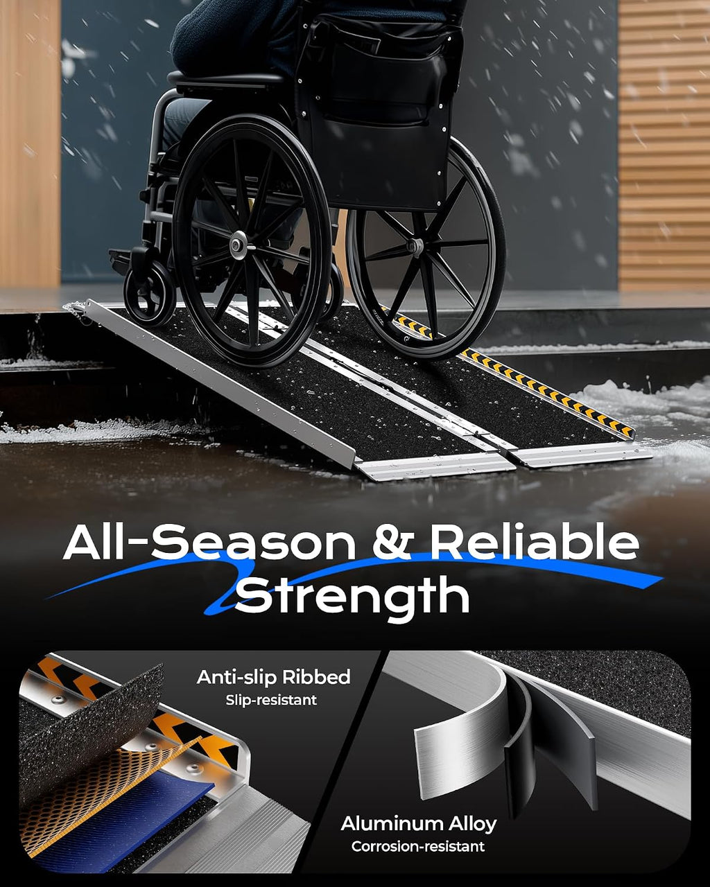 Portable Wheelchair Ramp 3FT, Non-Skid Aluminum Ramps for Wheelchairs for Home Steps, 800 LBS Capacity Handicap Ramp for Doorway, Threshold,Front Porch, Entry, Stairs 36' Lx 29.2' Wx2H