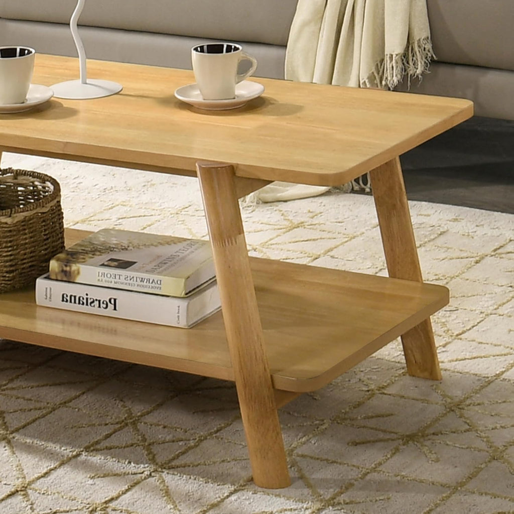 Roundhill Furniture Metz 3-Piece Coffee Table Set, Coffee Table and Two End Tables, Natural Oak Finish