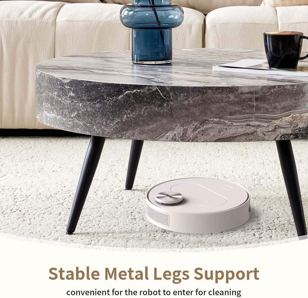 Round Coffee Table, Small Wood Marble Coffee Table with Storage, Modern Mid Century Circle Tables Accent Center Tables for Living Room Apartment Small Space (31.5''D-Marble Grey)