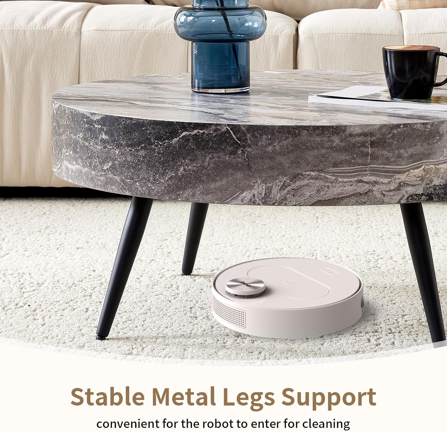 Round Coffee Table, Small Wood Marble Coffee Table with Storage, Modern Mid Century Circle Tables Accent Center Tables for Living Room Apartment Small Space (31.5''D-Marble Grey)