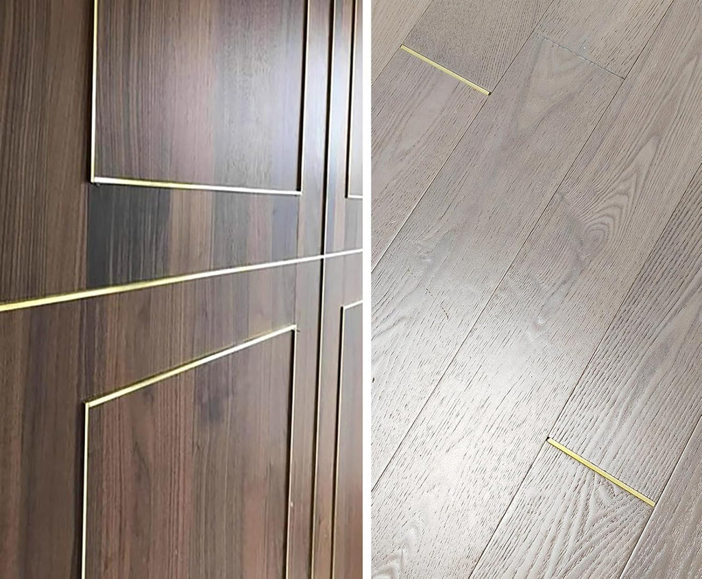 Extra Narrow Floor Transition Strip - Brass Seam Binder for Doorways, Gap Covering Threshold for Wood to Tile Flooring Transition, Durable and Stylish Flooring Solution