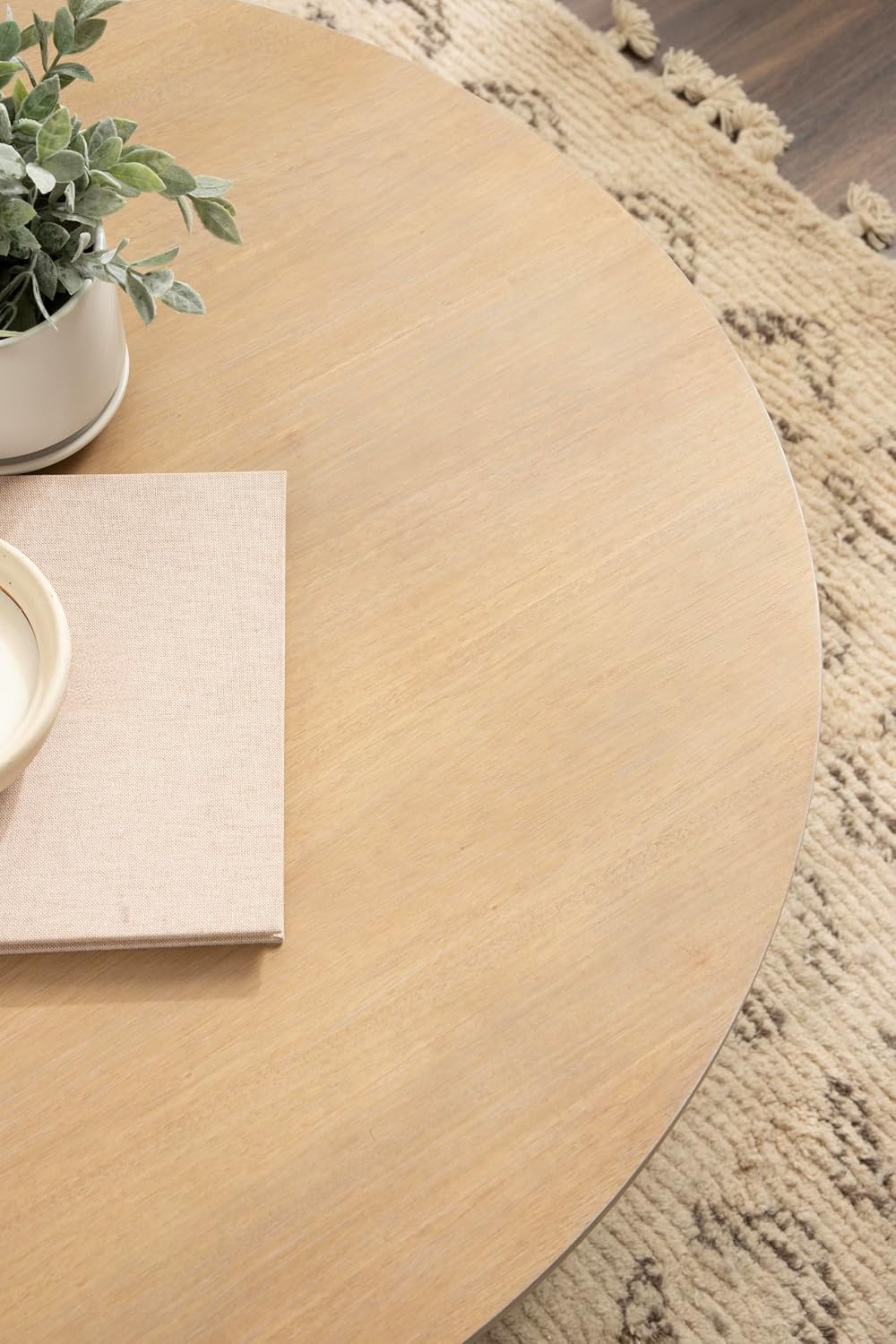 Kate and Laurel Foxford Tiered Round Coffee Table, 34 x 34 x 17, Light Natural, Transitional Two-Tier Circle Living Room Table with Storage and Resilient Wood Construction