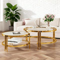 Coffee Table Set of 2 Nesting Round Glass Living Room Table Set Φ 32.75 Modern Simple 2 Tier Middle Center Metal Frame for Small Space Living Room Bedroom Office Meeting Room Gold