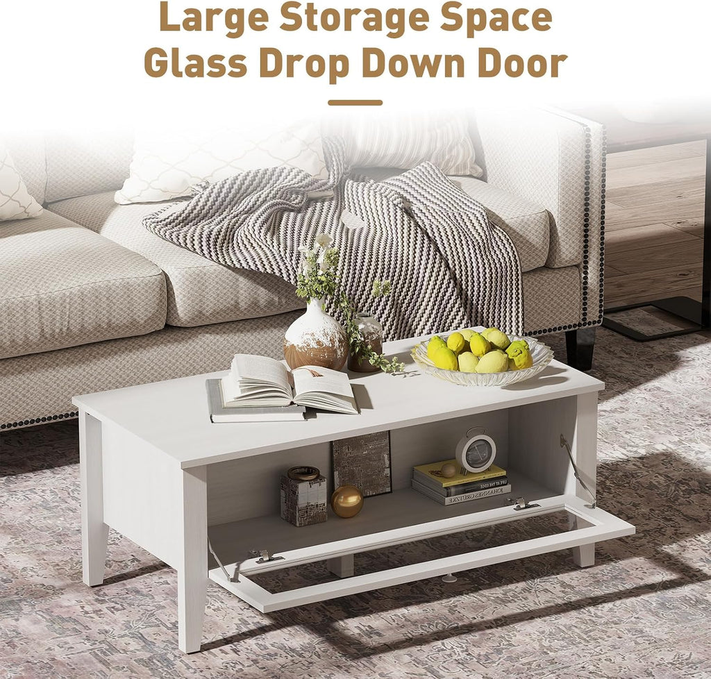 Bonzy Home TV Stand and Coffee Table Set of 2, Modern TV Console Coffee Table Set with Glass Door for up to 65' TV, Wooden TV Stand Set with Storage Drawer for Living Room, White
