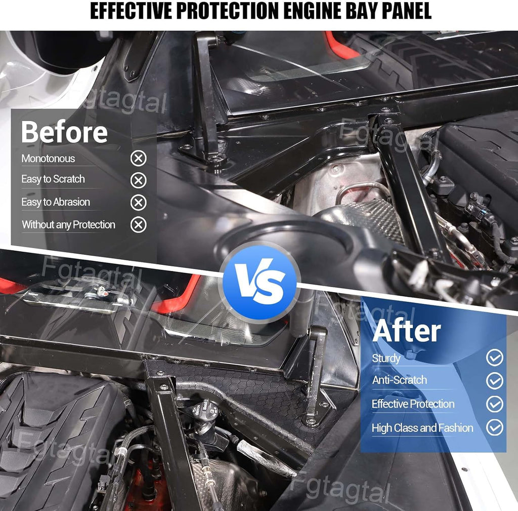 Real Carbon Fiber Engine Bay Panel Cover Compatible with Chevrolet Corvette C8 2020-2026, Front Hood Lift Supports Shock Struts Base Trim Cover Accessories 2Pcs (Honeycomb Pattern)