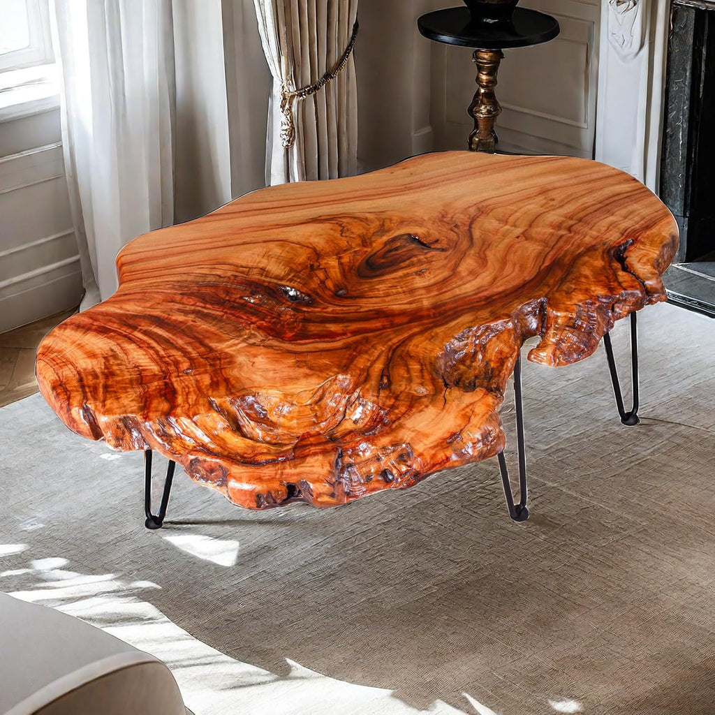 BTEOBFY 14-Inch Live Edge Coffee Table - Handcrafted Solid Wood Side Table with Metal Hairpin Legs - Unique Organic Shape End Table for Living Room, Rustic Boho & Modern Farmhouse Decor