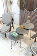 Set of 3 Nesting End Tables Round Wood Stacking Coffee Side Accent Table with Metal Legs for Living Room, Home Office, Nightstands for Bedroom