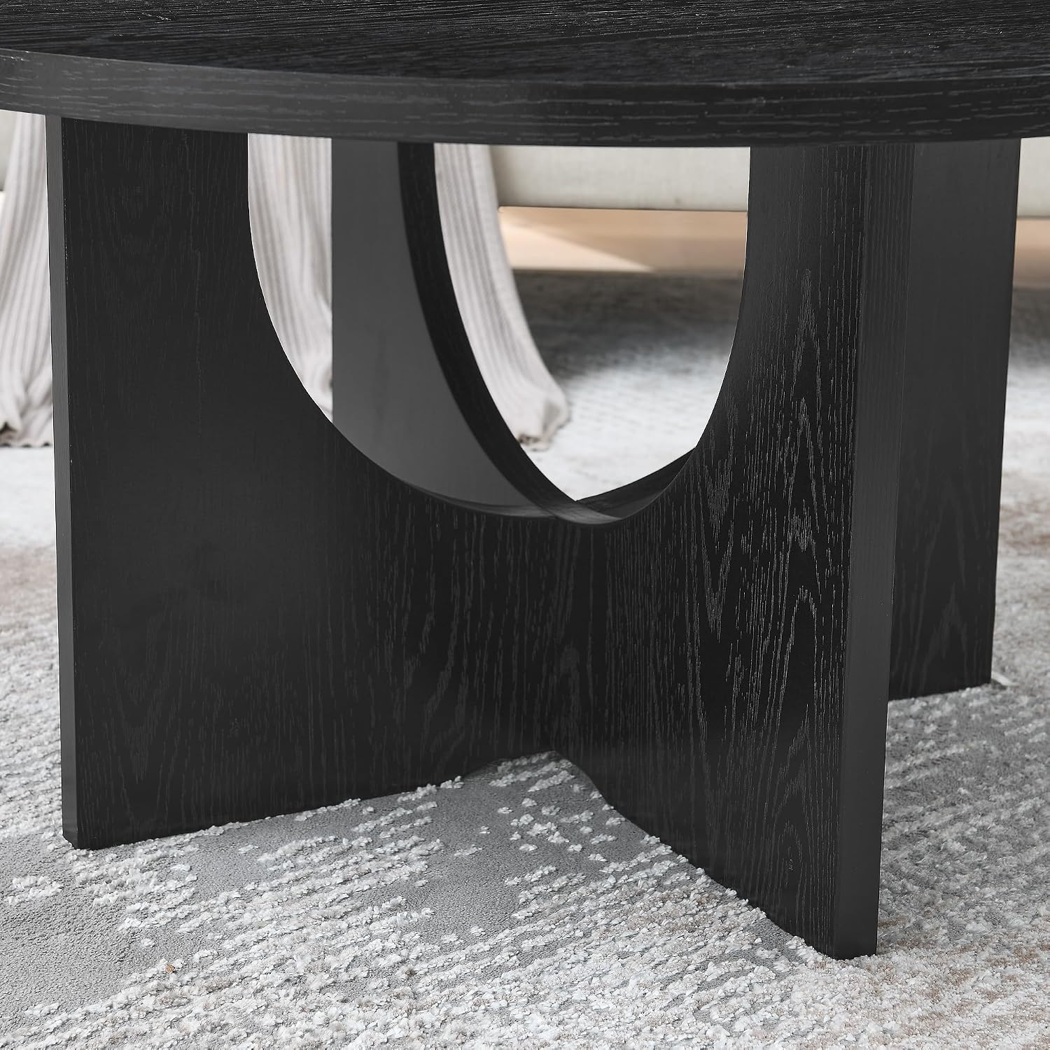 35.8' Black Round Coffee Table, Furniture Table,Modern Accent Table with Reverse Arch,Multi-Purpose Side Table, Veneer Finish End Table for Living Room,Bedroom,Office,and Small Spaces (Black,35.8')