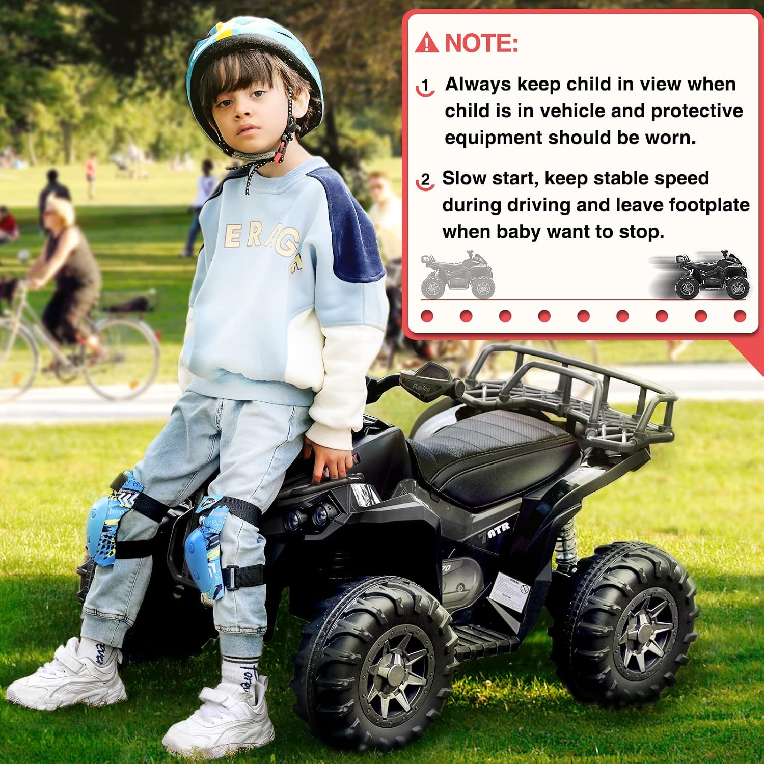 Soar 12V Ride On ATV for Kids Ages 3–6, Electric 4 Wheeler with LED Lights, Music Player, High/Low Speed, USB/TF, Treaded Tires, Black