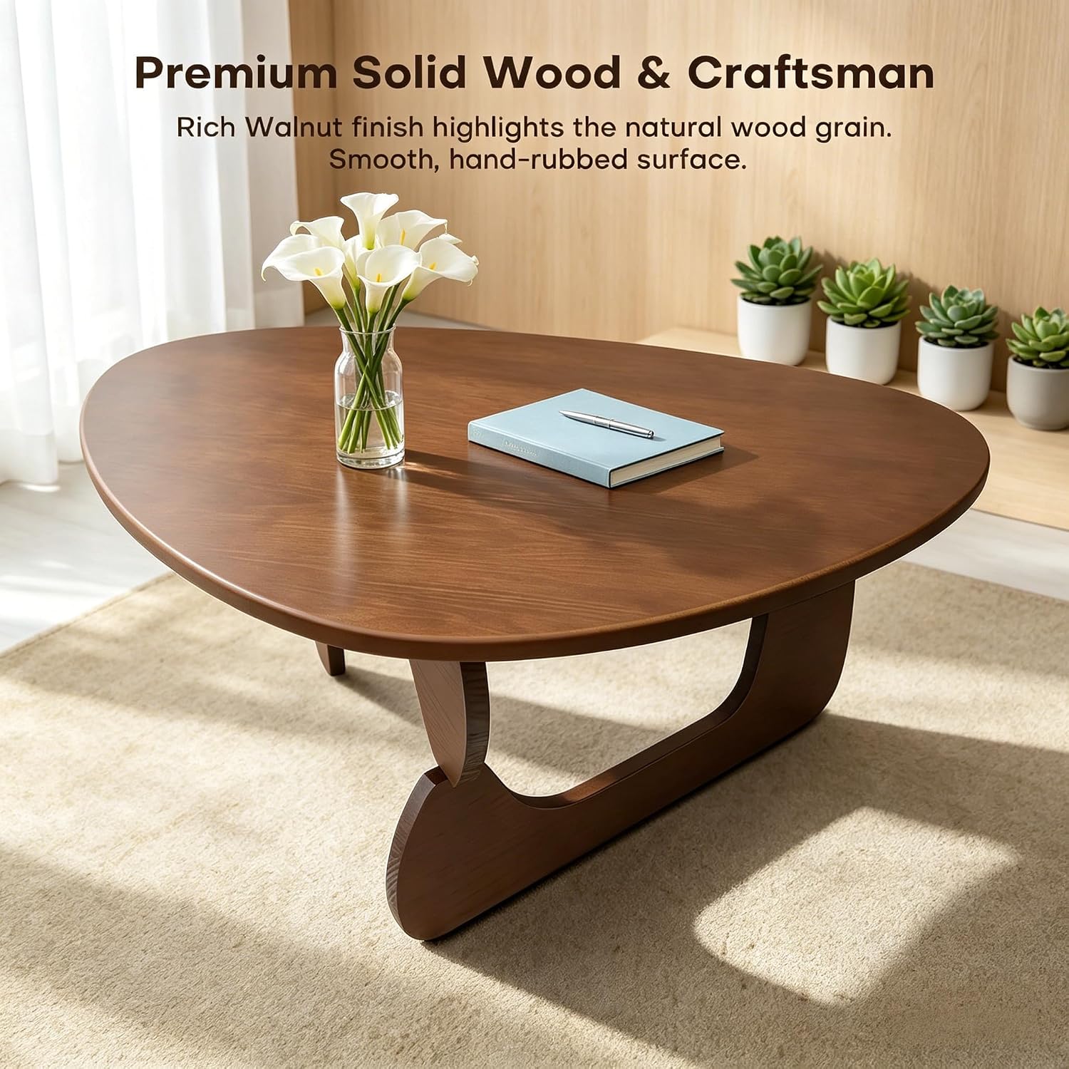 Modern Solid Wood Coffee Table, Unique Triangle Center Table for Living Room,35.4' x 22.8' x 16.5' Walnut