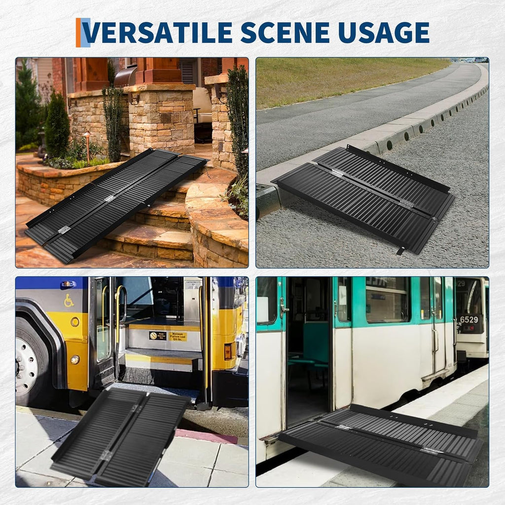 6FT Portable Wheelchair Ramp with Handle, Non-Slip Aluminum Folding Handicap Wheelchair Ramp, Threshold Ramps for Home, Doorways, Thresholds, Steps, Curbs, Stairs, 800 LBS Capacity