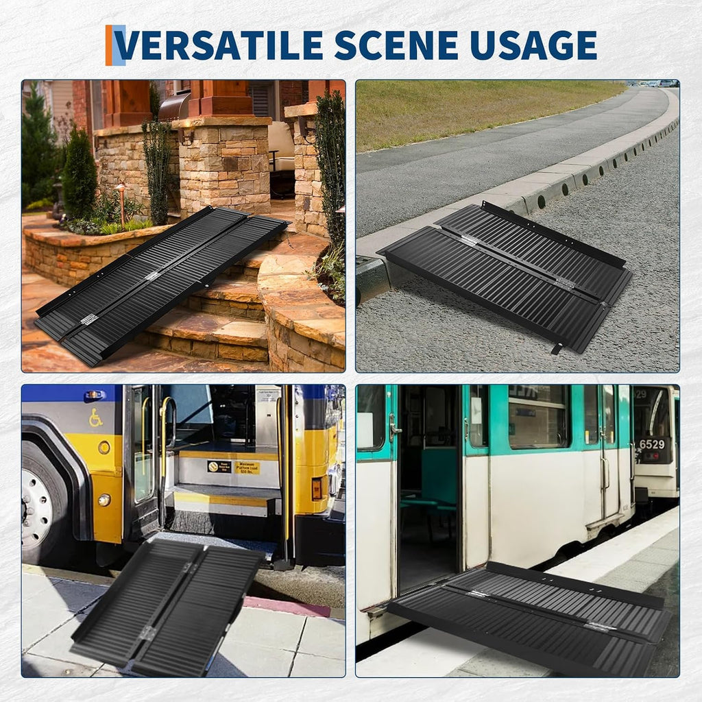 CABIHOME 6FT Portable Wheelchair Ramp, Black Non-Slip Aluminum Wheelchair Ramp with Handle, Folding Ramps for Home Steps, Doorways, Thresholds, Curbs, Stairs, 800 LBS Capacity