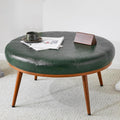 Round Ottoman, Large Faux Leather Footstool and Coffee Table, Cushioned Backless Chair for Living Room & Bedroom, Padded Seat Footrest, (Green)