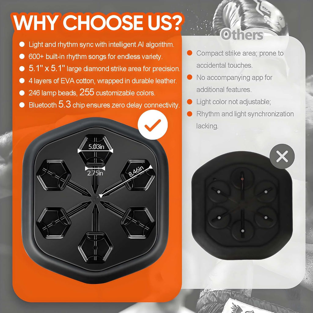 ONEPUNCH Music Boxing Machine Wall Mounted, Smart Boxing Music Machine with LED, Punching Game Machine with Phone Holder & Boxing Gloves for Stress Release
