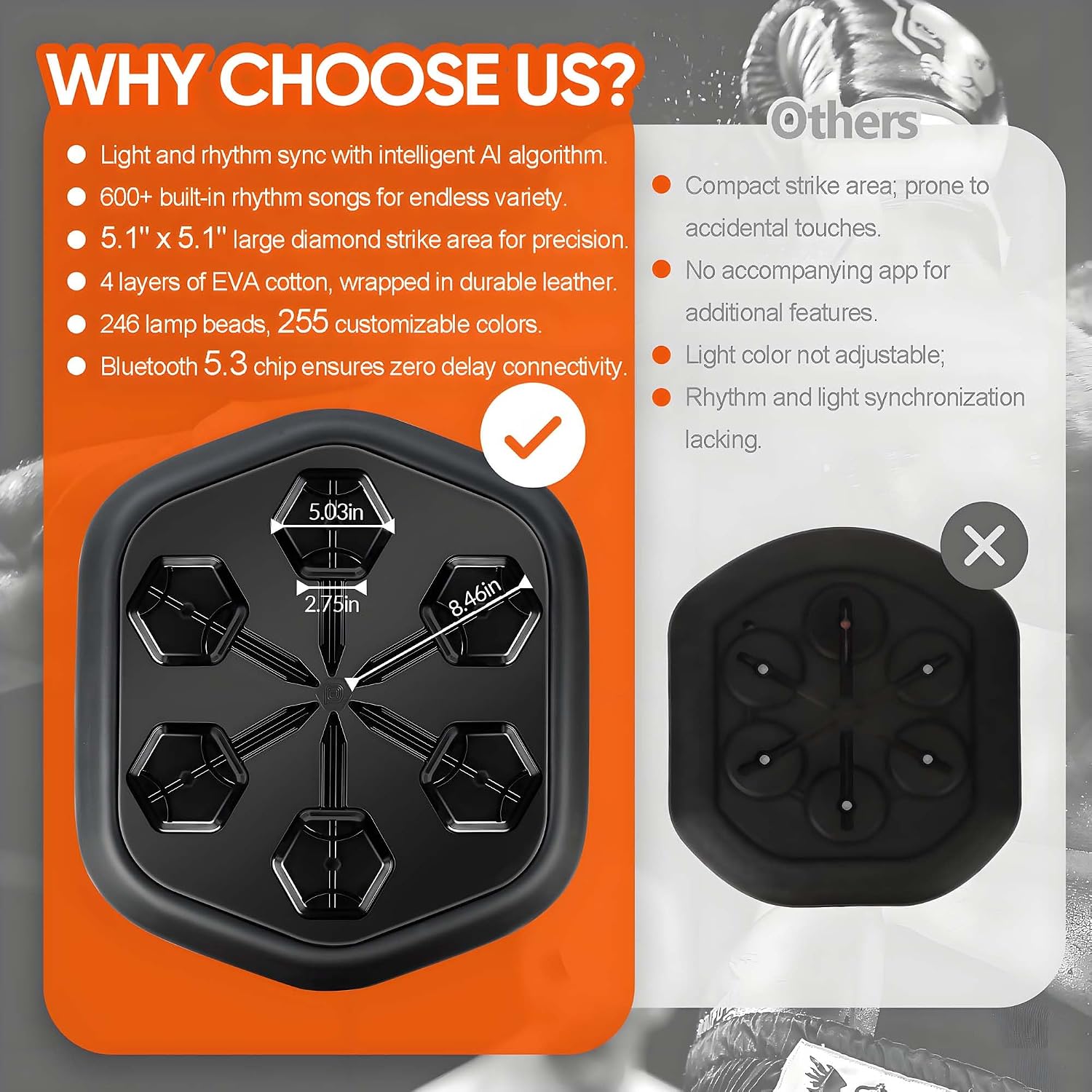 ONEPUNCH Music Boxing Machine Wall Mounted, Smart Boxing Music Machine with LED, Punching Game Machine with Phone Holder & Boxing Gloves for Stress Release