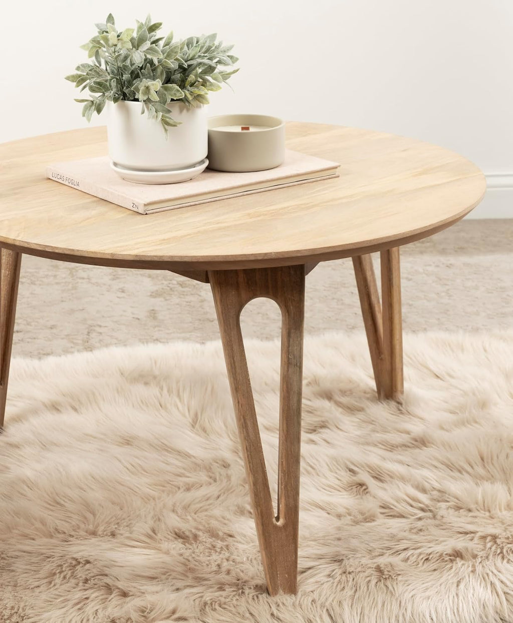Kate and Laurel Kershaw Transitional Round Coffee Table; 30 x 30 x 19; Natural Wood; Circle Living Room Table with Solid Mango Wood Construction and Tapered Hairpin Legs