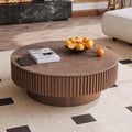 39.37'' Round Coffee Table for Living Room, Fluted Coffee Table with Hidden Storage, Solid Wood Veneered Circle Tea Table, Modern Tea Table for Small Space Apartment (Walnut)