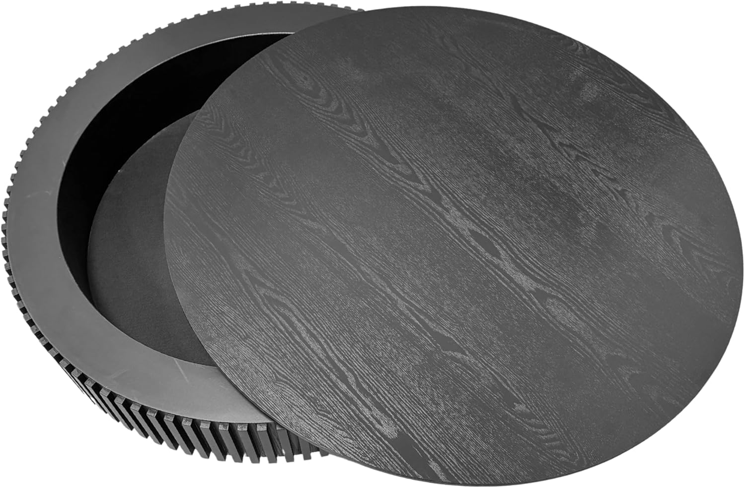 39' Round Coffee Table with Hidden Storage Compartment, Modern Handcraft Fluted Drum Coffee Table, Wooden Circle Center Table Cocktail Tea Table with Sturdy Pedestal for Living Room, Black