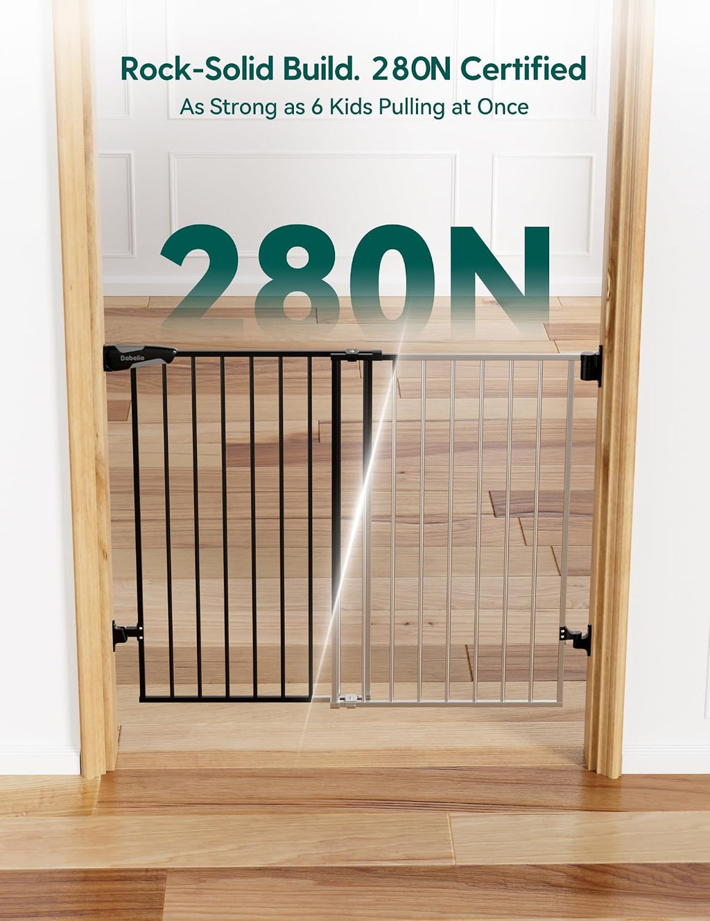 Babelio Baby Gate for Stairs, Kitchen & Doorways, No Bottom Bar| Easy Installation| One-Handed Operation| Auto-Close| Hardware Mount (Drill Needed) Safety Dog Gate (Black - 2 Pcs, 26-43' W, 28' H)