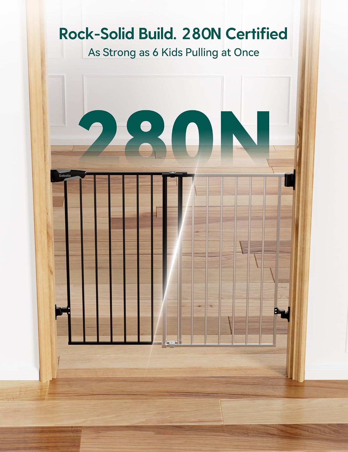 Babelio Baby Gate for Stairs, Kitchen & Doorways, No Bottom Bar| Easy Installation| One-Handed Operation| Auto-Close| Hardware Mount (Drill Needed) Safety Dog Gate (Black - 2 Pcs, 26-43' W, 28' H)