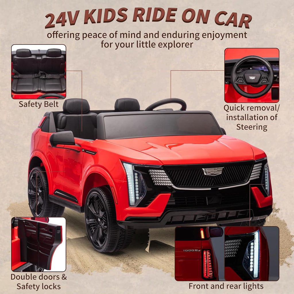 24V Ride On Car, Licensed Cadillac Battery Powered Electric Vehicle w/Remote Control, 2 Seater, 4-Wheel Shock Absorbers, Smooth Start, Music, LED Lights for Boys Girls