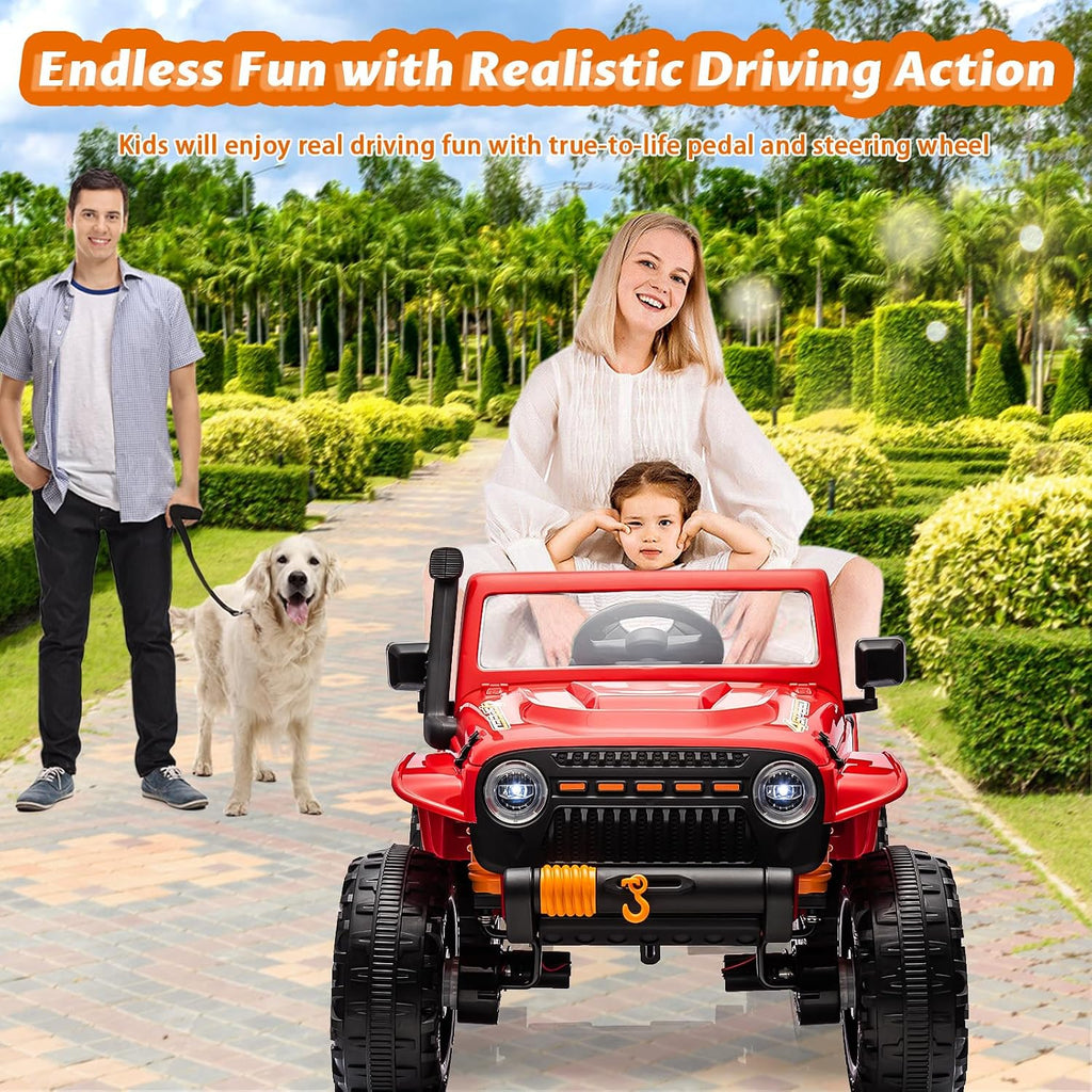 GarveeLife 24V Ride On Car for Kids, 2 Seater Electric Truck with Remote Control, 4x45W Powerful Engine, Battery Powered Ride On Toys for Kids, 4WD/2WD Switchable, Led Headlight & Music Player, Red