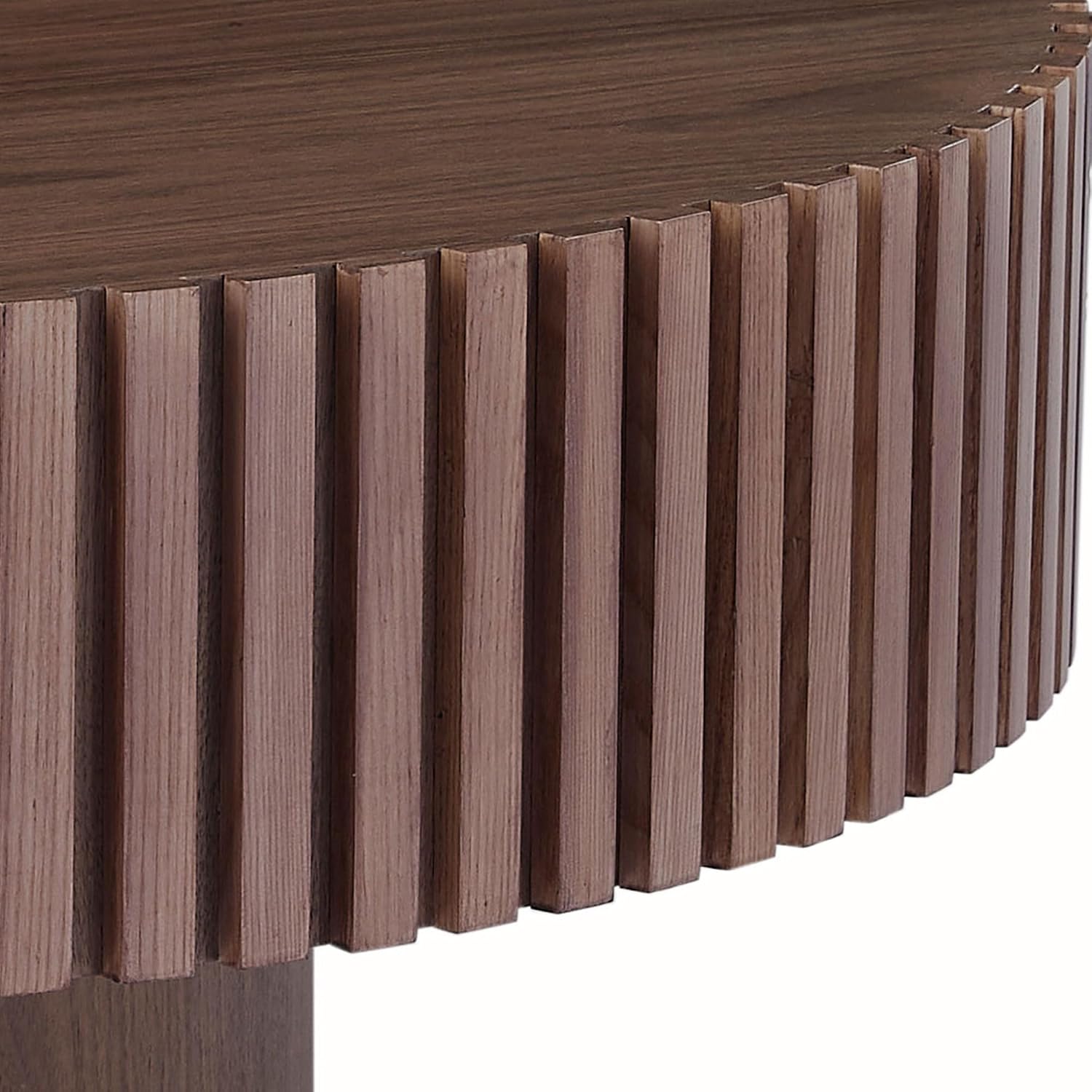 31.5' Round Coffee Table for Living Room, Modern Wooden Coffee Table Circle Center Table with Solid Wood Veneered, Easy Assembly, Walnut