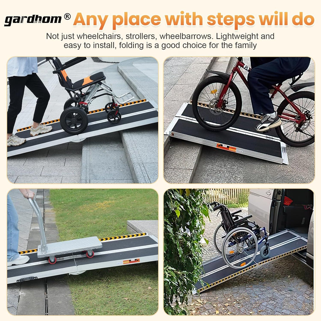 gardhom Bundle 3FT 5FT Ramp for Wheelchair for Home Steps 800Lbs Load Capacity Anti-Slip Aluminum Portable Folding Handicap Ramp for Home Entrance Threshold Doorways Stairs Curbs Scooter