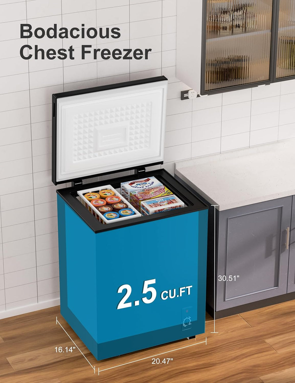2.5 Cu.Ft Chest Freezer with Removable Basket - Small Deep Freezer w/6 Temp and Energy Efficient Quiet - Manual Defrost, Space Saving Design for Dorm, Office, Apartment, Bar, Black