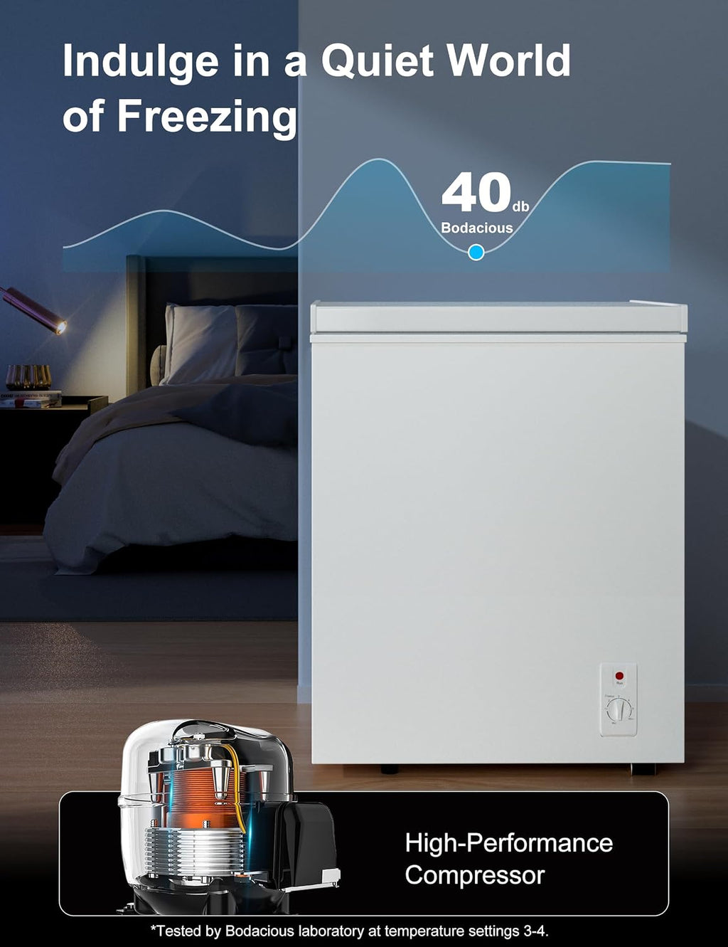2.5 Cu.Ft Deep Freezer with Removable Basket - Small Quiet Chest Freezer w/6 Temp and Energy Efficient - Manual Defrost, Space Saving Design for Dorm, Office, Apartment, Bar, White