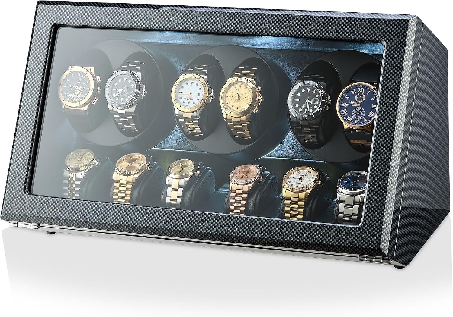 TIMECUBE Watch Winder with 6 Storage Slots, LED Light and Automatic Motor-Stop Option