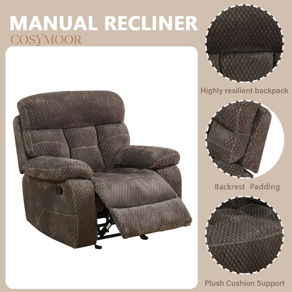 Fabric Recliner Sofa Set with Cup Holder, 3 Pieces Living Room Furniture Sets, Manual Reclining Sofa Set with Storage, Modern Reclining Couches for Living Room/Office