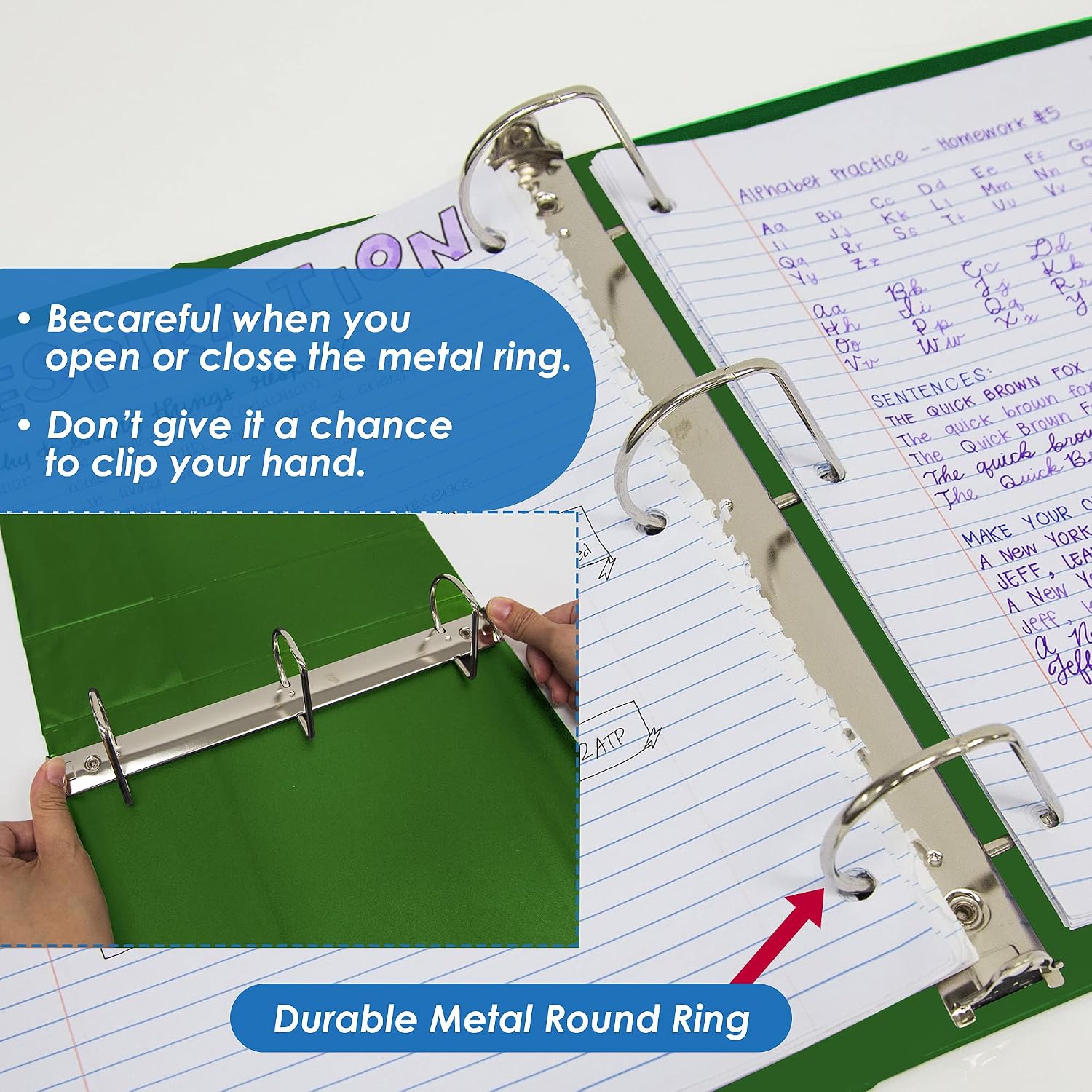 BAZIC Products 3 Ring Binder 3' View Binders Slant D Ring Organizer - Green, Hold 600 Sheets Paper, for School Office Home, 12-Count