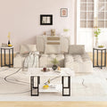 AWQM Coffee Table Set of 3, Faux Marble Coffee Table with 2 Round End Side Tables, Modern Living Room Table Set with Metal Frame for Apartment Home Office，White&Black