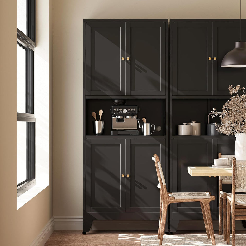 69' H Kitchen Pantry Cabinet with Countertop,Kitchen Hutch Cabinet with Storage,Black Metal Storage Cabinet,Microwave Cabinet,